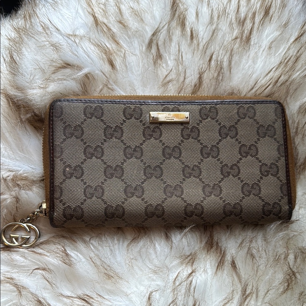 Gucci Brown Long Zip Around Wallet